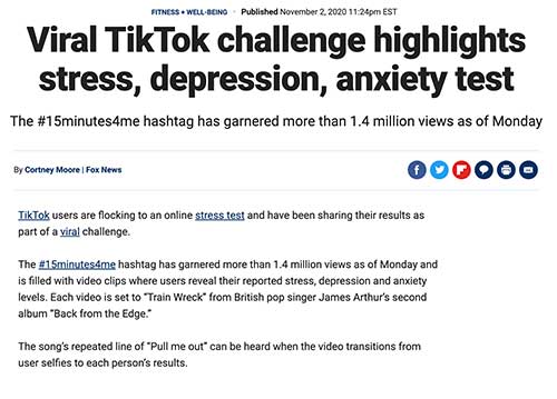 Viral TikTok challenge highlights stress, depression, anxiety test (Article on Fox News)